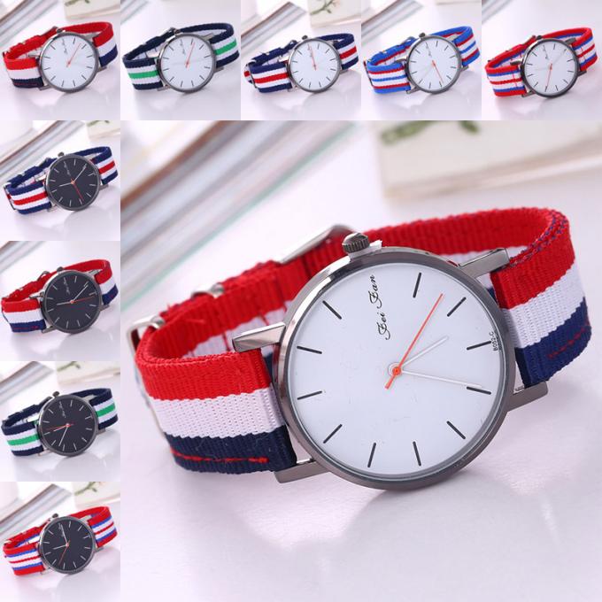 La raya de nylon hecha punto reloj caliente Vogue GINEBRA de la lona del OEM del LOGOTIPO de la venta de la fábrica de WJ-3395 China Yiwu mira el reloj promocional del hombre