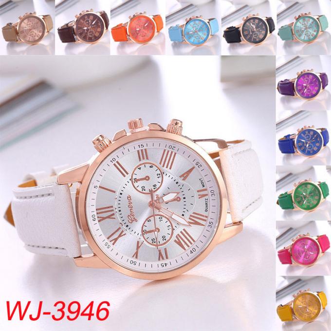 Reloj barato de la banda del cuero de la caja de reloj de la aleación de la buena calidad de la muñeca de la moda de las mujeres WJ-8442