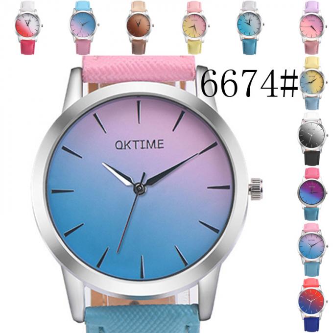 Reloj de la correa de cuero del rosa de la caja de reloj de la aleación de los colores de la garantía de calidad de la muñeca de la moda de las mujeres WJ-8426 8