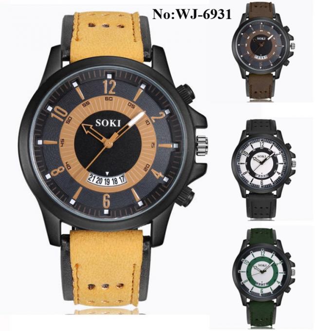 Reloj análogo de la venta WJ-7967 de los relojes de los hombres de la muñeca de la moda de los hombres calientes del cuero