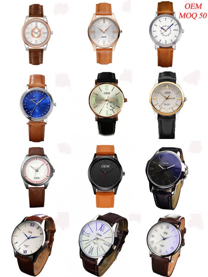 Relojes bajos del cuero del cuarzo del OEM Handwathces de la nueva del diseño WJ-8102 de la fábrica de negocios de los hombres prenda impermeable de los relojes