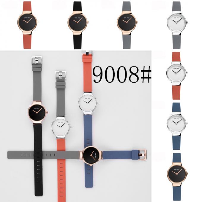 Buena calidad de las nuevas mujeres de la moda WJ-8447 reloj de la pulsera del cuero de la PU de la caja de reloj de la aleación de muchos colores