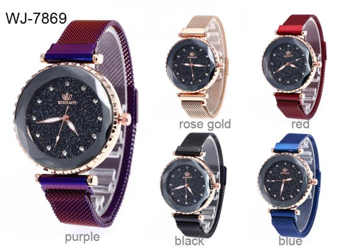 La púrpura elegante 6 de la moda WJ-8359 colorea el reloj magnético de la correa de la banda de reloj del acero inoxidable del 16Mm
