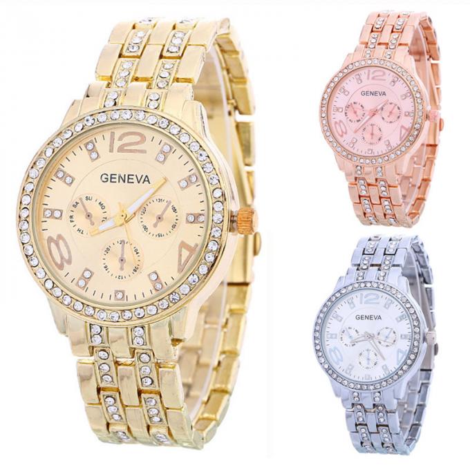 Relojes de lujo de la joyería del reloj de señora Wristwatch Alloy Women del oro de la moda de la acción de la fábrica de WJ-6433 Yiwu para la hembra