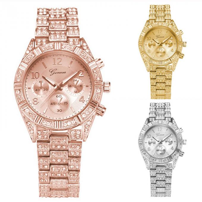 Relojes de lujo de la joyería del reloj de señora Wristwatch Alloy Women del oro de la moda de la acción de la fábrica de WJ-6433 Yiwu para la hembra