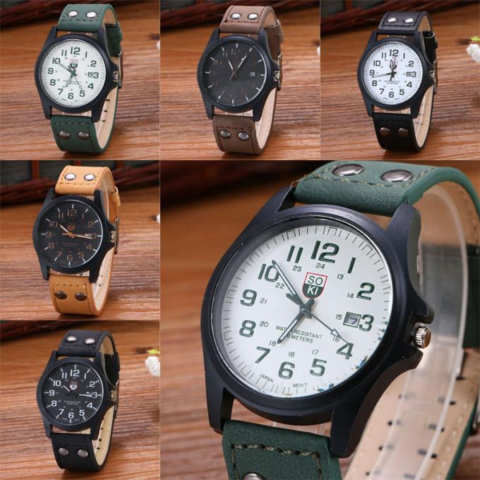 Relojes a estrenar del cuero del color del partido del diseño de WJ-6931 2018 SOKI para los relojes del cuarzo de los hombres con la fecha