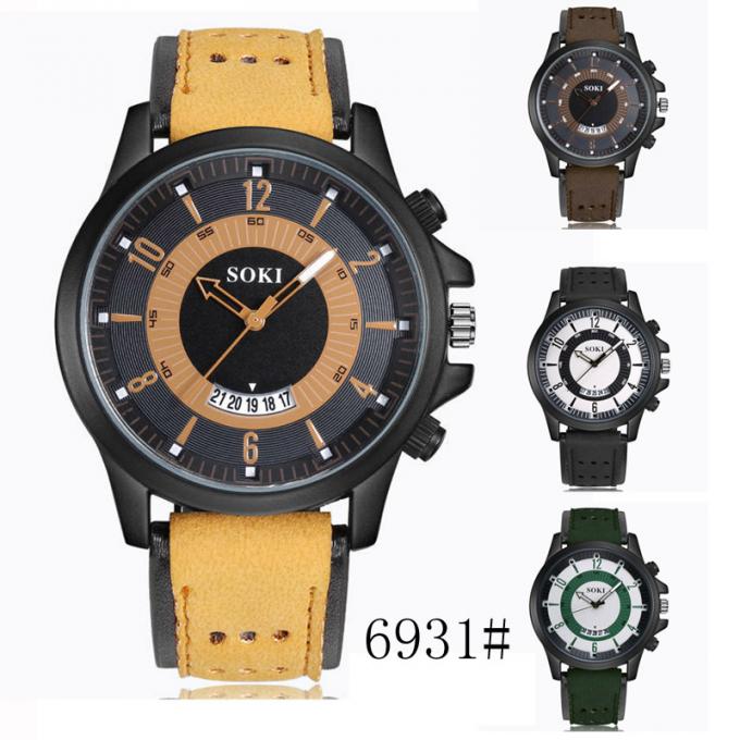 Relojes casuales simples vendedores calientes de los hombres de la fábrica del reloj de la Wal-alegría de WJ-7126 China de la cara grande de cuero de los handwatches