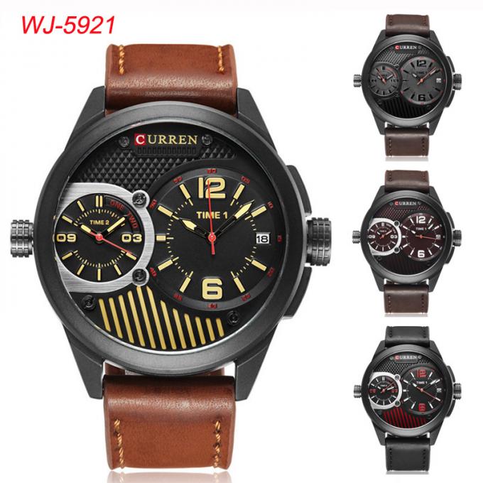 Reloj de la correa del cuarzo de los hombres de moda del Amazonas de la nueva CURREN marca de WJ-7601 30 metros de la prenda impermeable de reloj japonés de la base