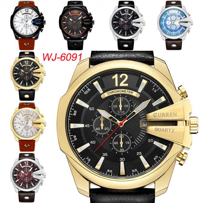 De los hombres europeos del ocio WJ-7602 y de la moda reloj grande clásico del deporte del dial del calendario de la prenda impermeable del reloj y americanos